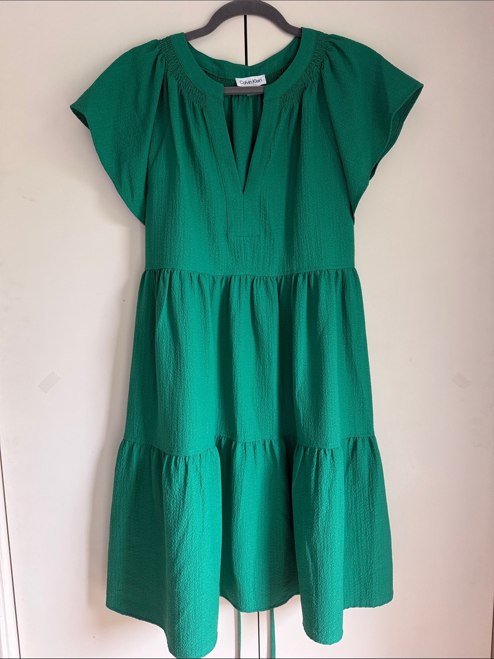 Calvin Klein Emerald Green Tiered Short-Sleeve Dress
